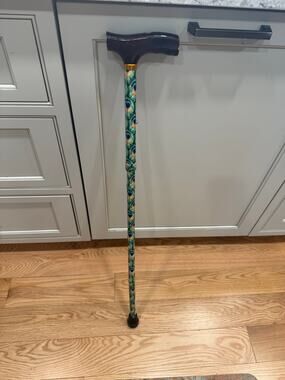 Height-Adjustable Aluminum Walking Cane Colorful Peacock Feather Pattern